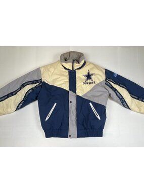 Vintage Pro Player Men Medium Dallas Cowboys Puffer Jacket Blue White NFL 90s